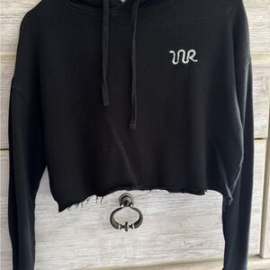 Black Cropped Hoodie with Logo